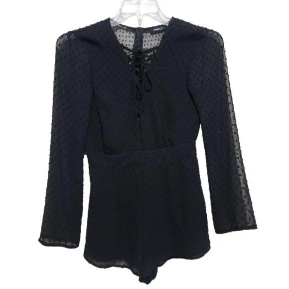 Boohoo Womens Black Mesh Lace Up Romper Size 4 - Picture 6 of 8